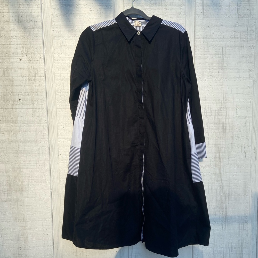 J’da Palm Beach Oxford Shirt Dress Size Medium Large Cotton Pockets Mini Aline